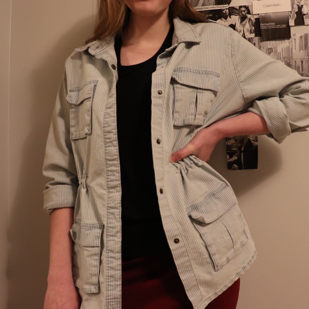 Blue and white striped jacket